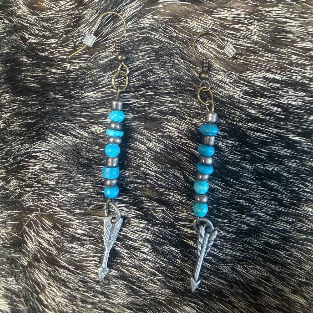 Blue Beaded Dangle Earrings